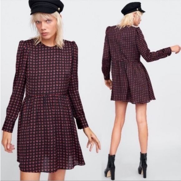 Zara Heart Print Smock Dress, Size S. - Picture 1 of 13